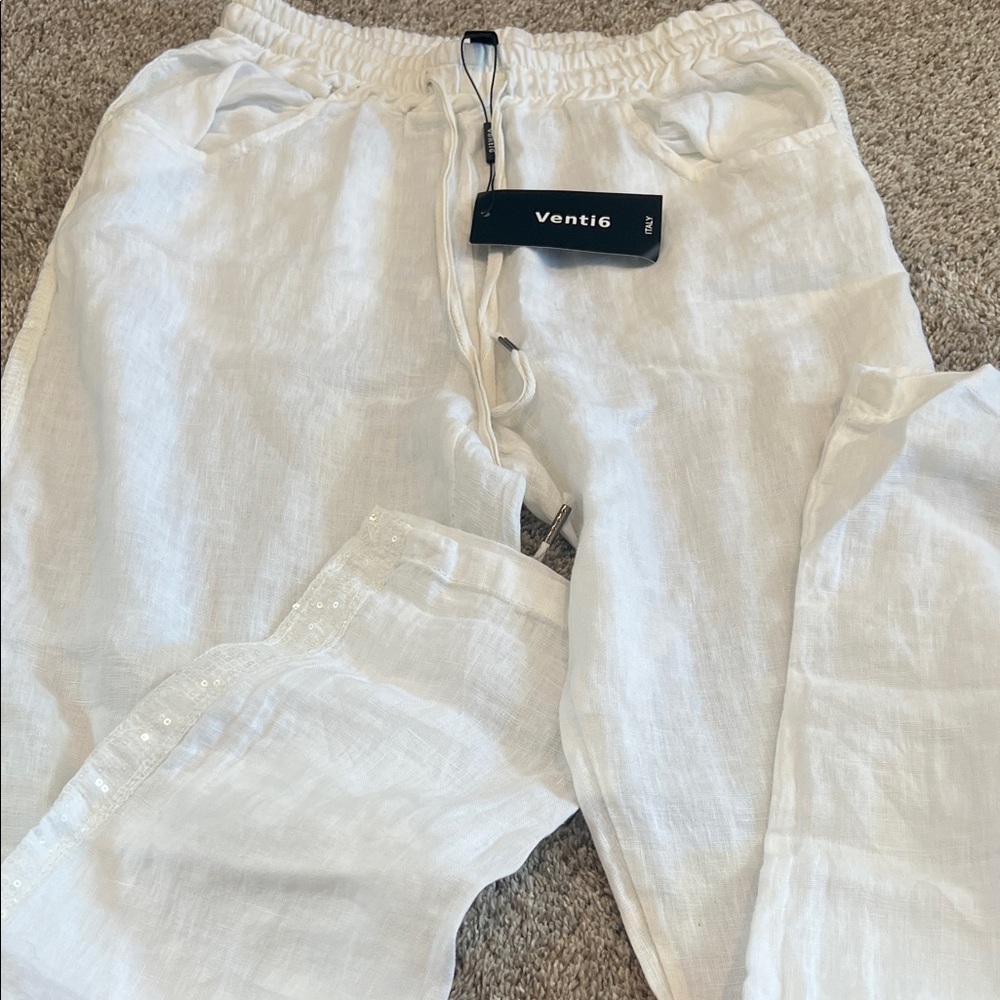 Venti6 White Linen Pants
